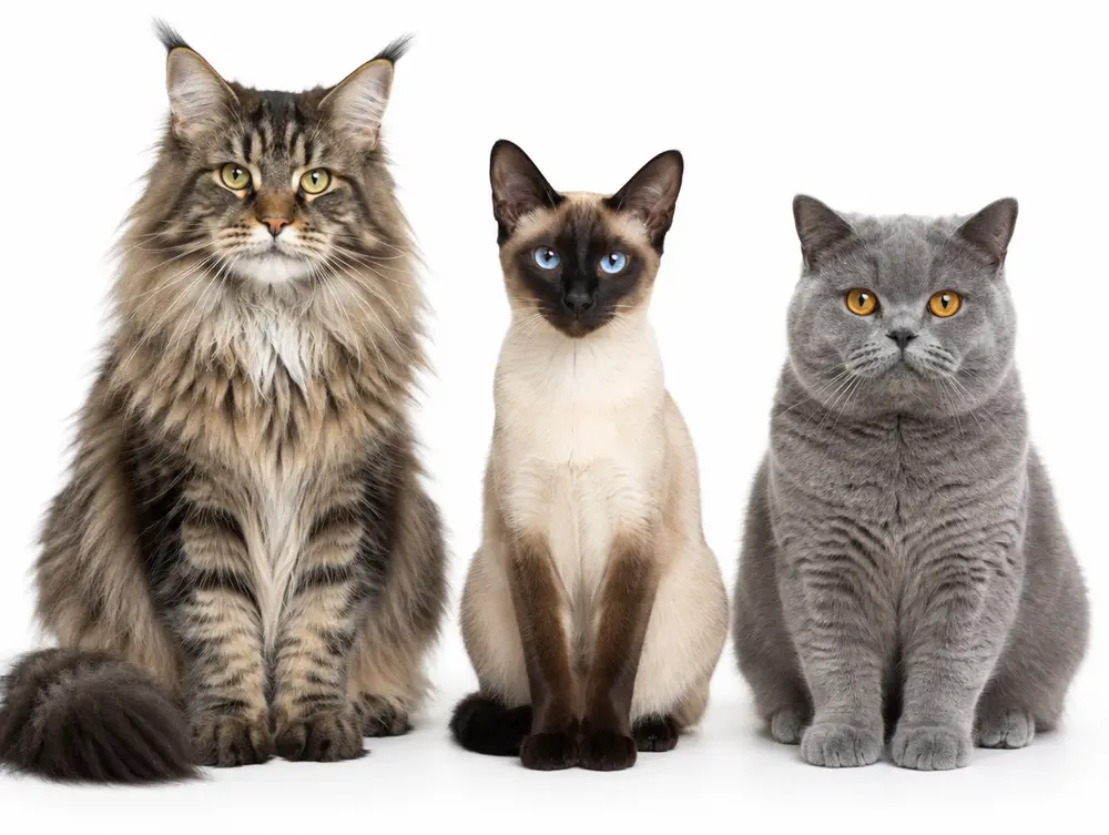 Maine Coon, Siamese and British Shorthair cats